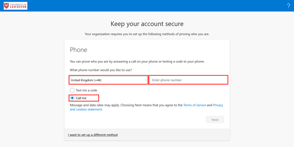 Choose United Kingdom and enter your mobile phone number. Then click Next